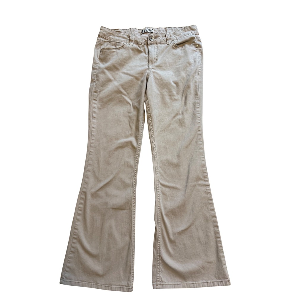 L.E.I. Sophia Hipster Flare Pants Juniors 11 Short Khaki Good Vintage Y2K Flare